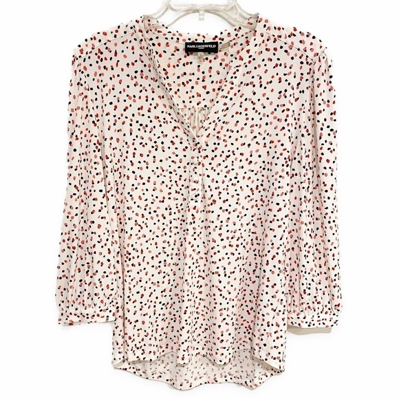 Karl Lagerfeld | Paris Henley Top Distressed Dot Spandex 3/4 Sleeve Size Small - Picture 1 of 6